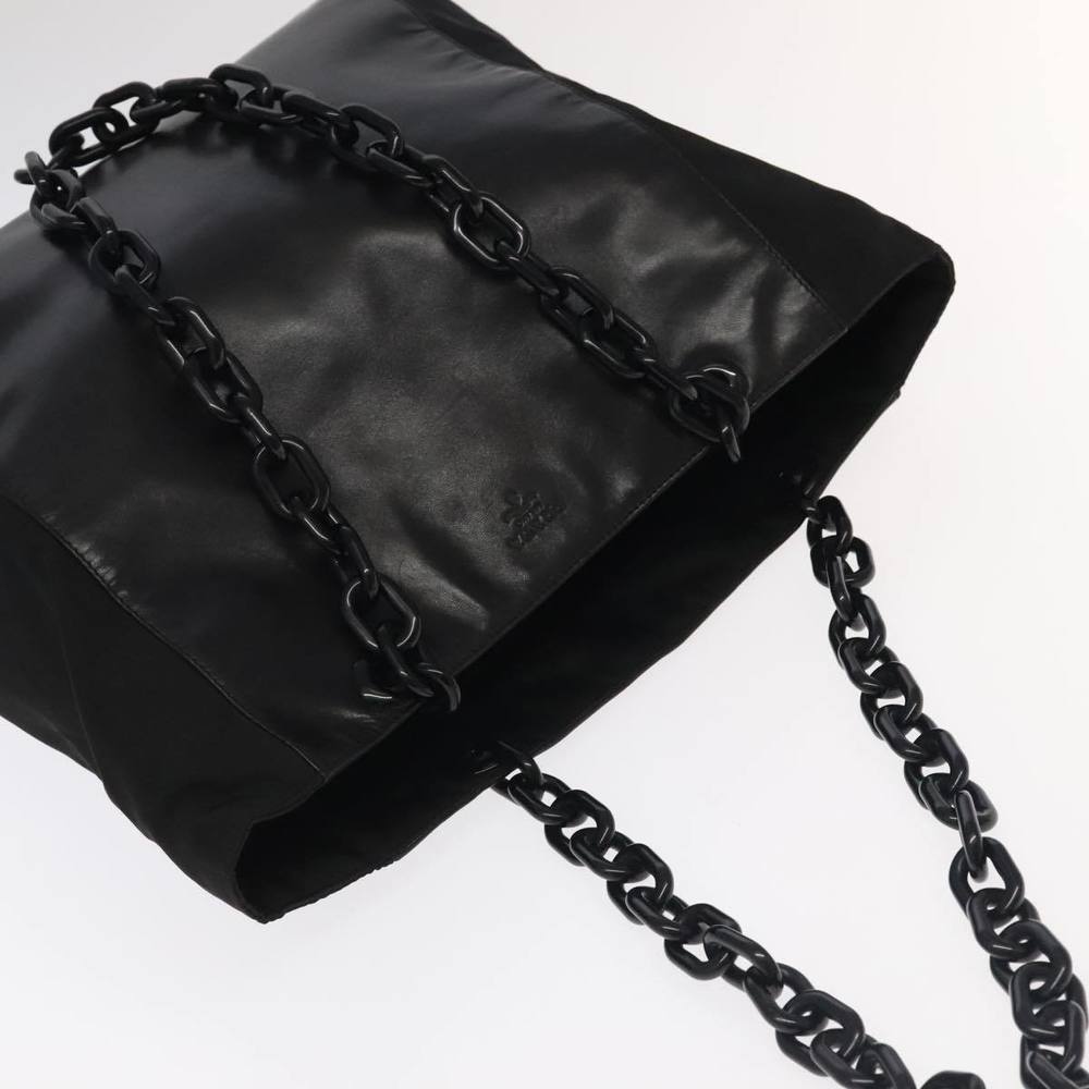 PRADA Chain Tote Bag Nylon Leather Black Auth - Picture 6 of 16